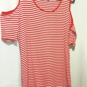 Red Stripe Cold Shoulder Top - 1X